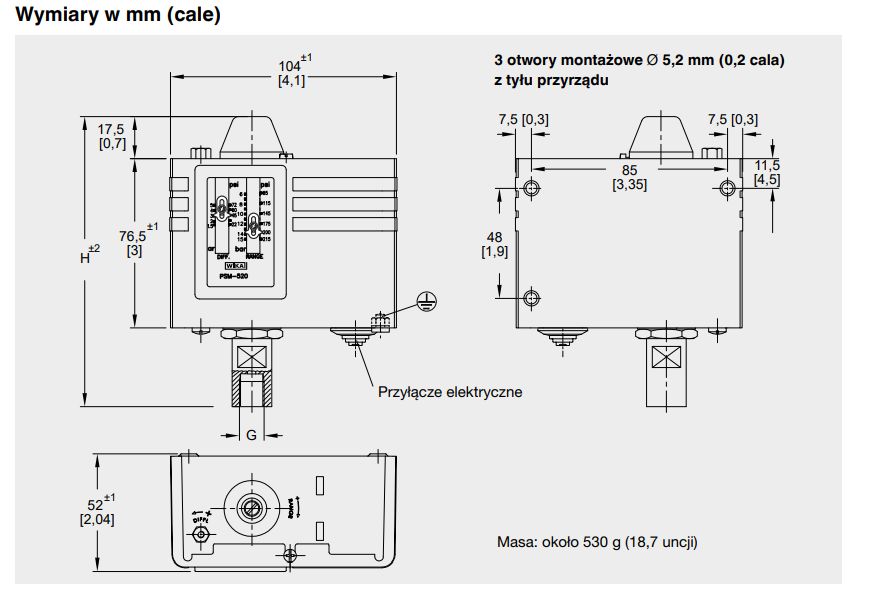 PSM520 wymiary